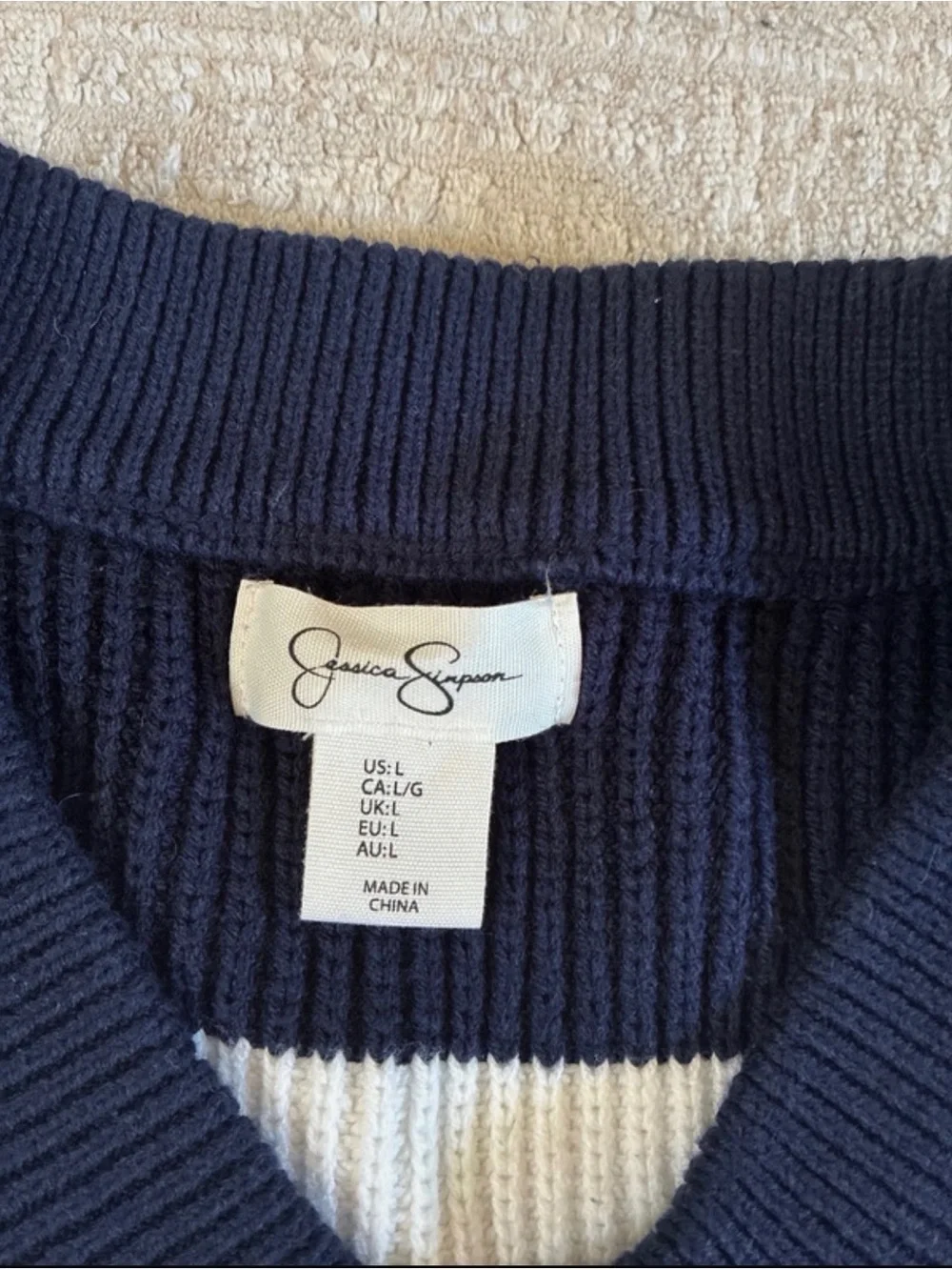 Jessica Simpson Navy & White is Striped V-Neck Knit Vest Shirt